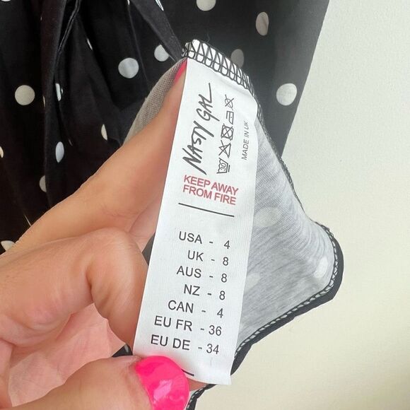 Nasty Gal Women's Polka Dots Plunging Button-Down Slit Dress Black/ White 4 NWT - Picture 8 of 10